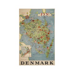 “FYN – Denmark” illustrated original travel poster from 1957