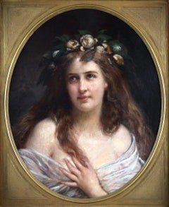 Huile sur toile, Art Nouveau XIXème siècle Portrait Lady avec cadre ovale