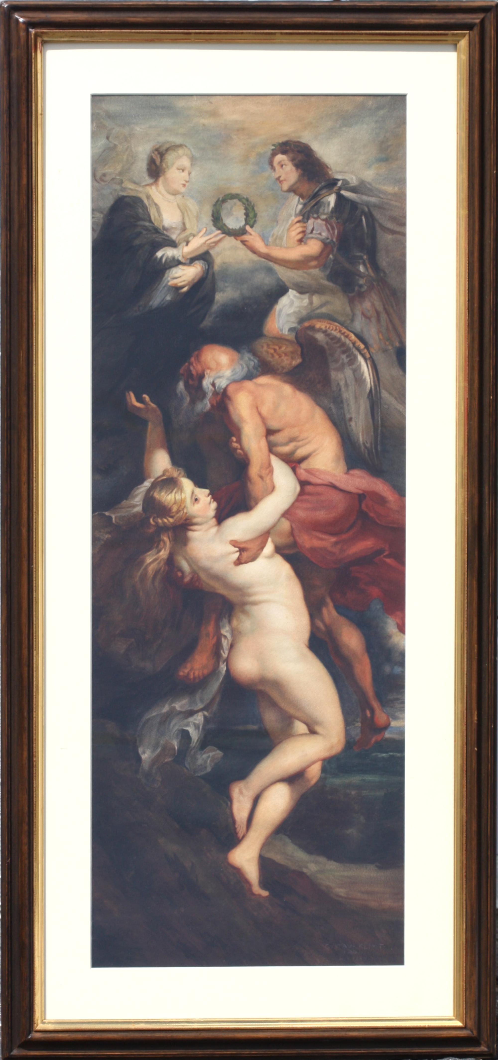 
Gustav Klimt, (Austria. 1862-1918)
(After) Peter Paul Rubens: Il trionfo della verità
firmato e datato 1880, l/r., etichetta Wiener Kunst Auktion sul retro della tavola, acquerello su carta
35 per 13 pollici, in totale, 42,5 per 20