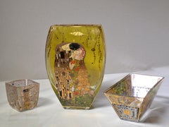 Gustav Klimt in Goebel Artis Orbis Vintage 3 pcs Glass Ensemble Vase Bowl Set