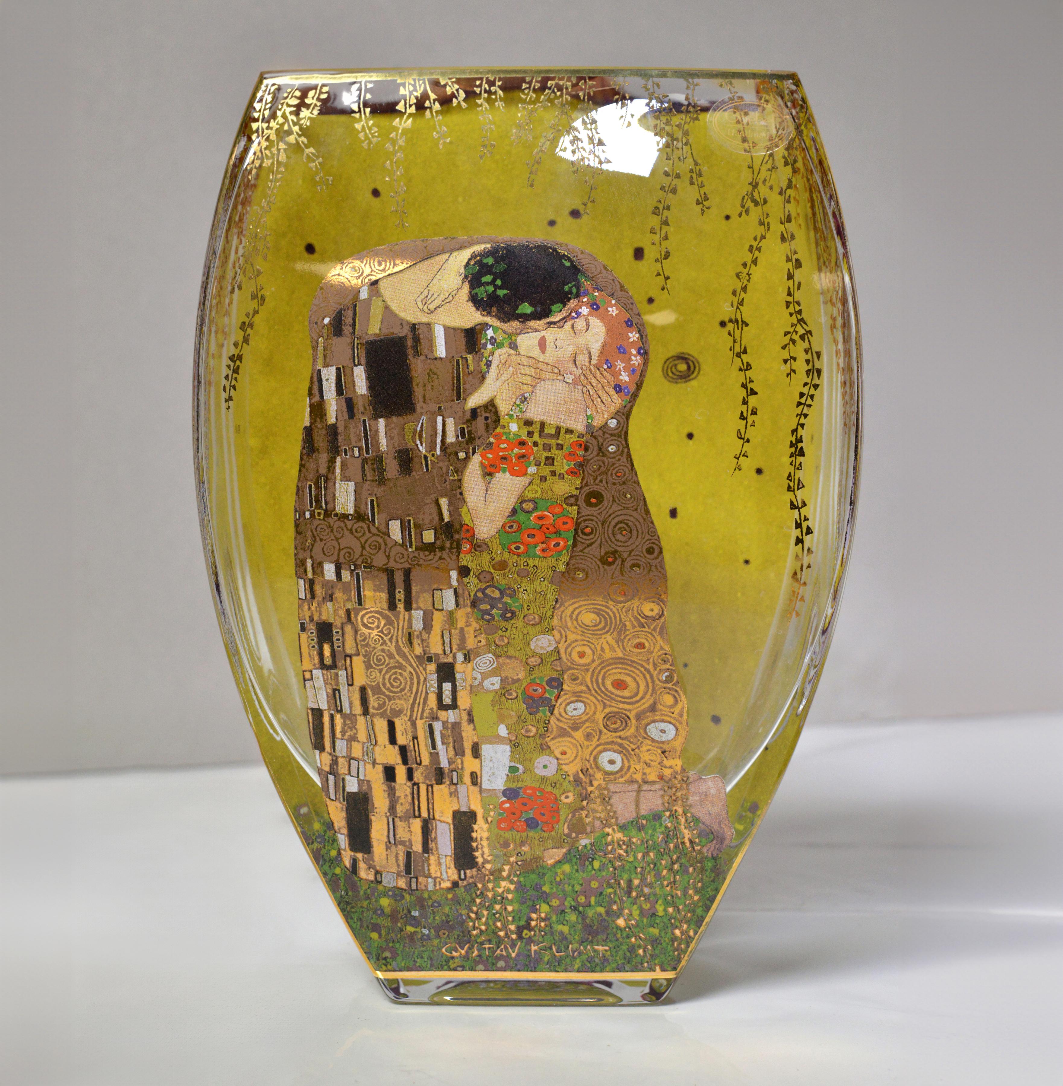 Art Deco Gustav Klimt in Goebel Artis Orbis Vintage 3 pcs Glass Ensemble Vase Bowl Set For Sale