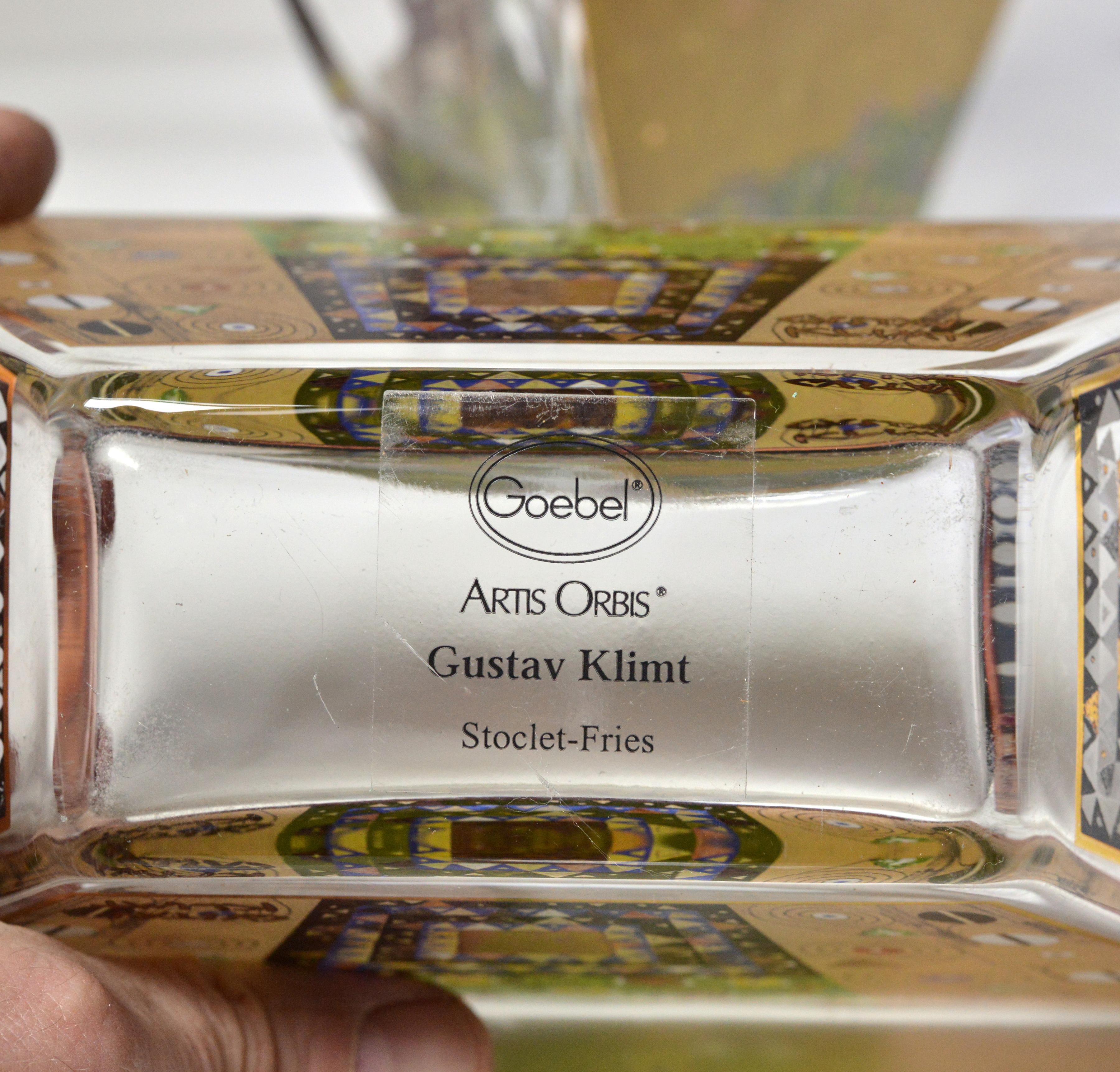 Gold Plate Gustav Klimt in Goebel Artis Orbis Vintage 3 pcs Glass Ensemble Vase Bowl Set For Sale