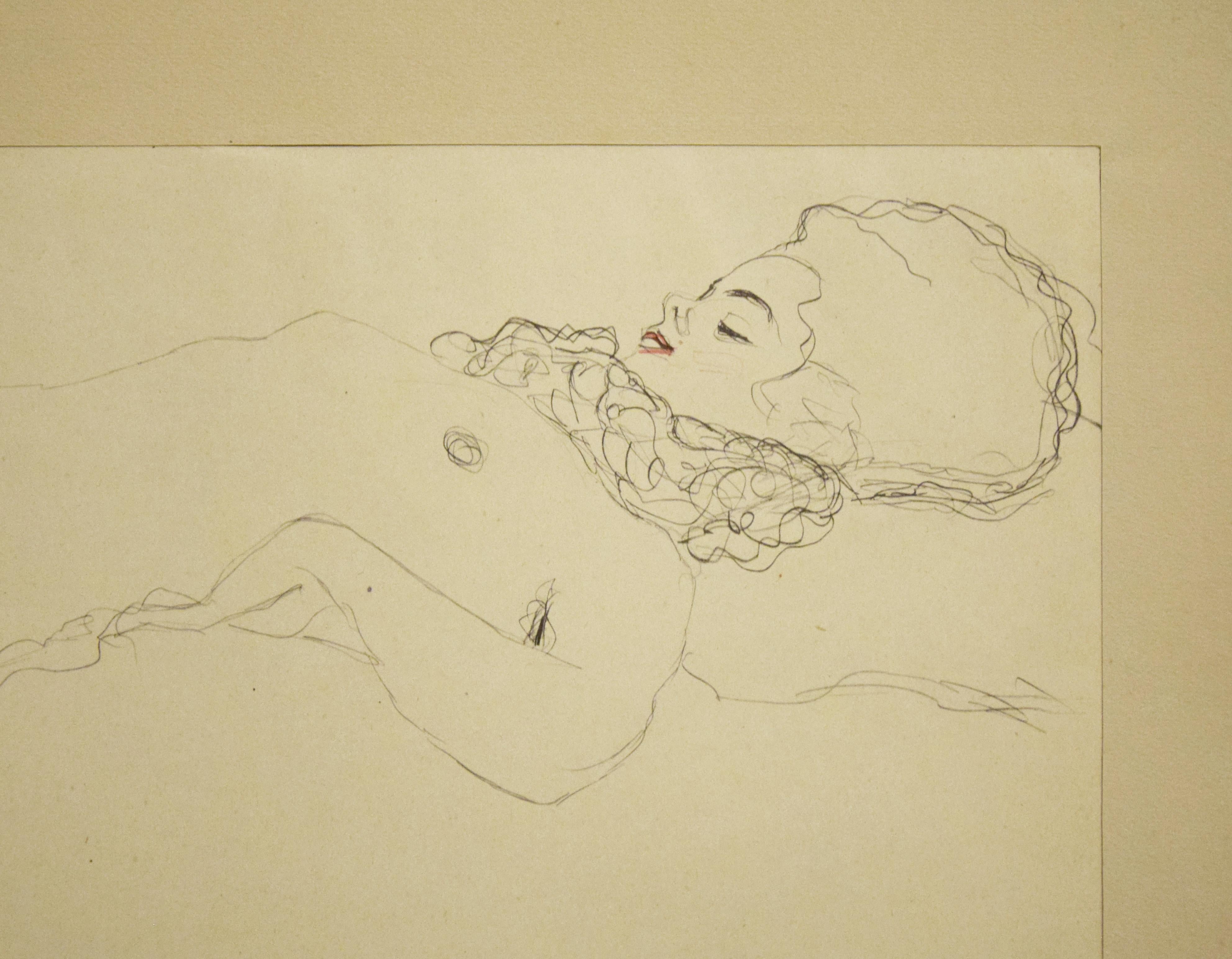 Female Nude Lying with Scarf - 1910s - Modern Print by (after) Gustav Klimt