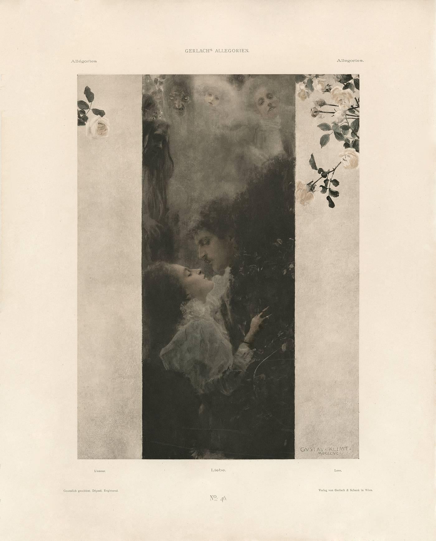 Allegorien de Gerlach, planche n° 46 : Lithographie « Love », Gustav Klimt.