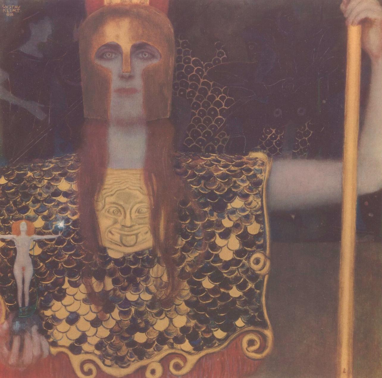 This exquisite heliogravure and collotype after Gustav Klimt (1862–1918), titled Pallas Athene (Pallas Athena), from the folio Das Werk von Gustav Klimt (The Work of Gustav Klimt), originates from the 1918 edition published by Kunstverlag Hugo