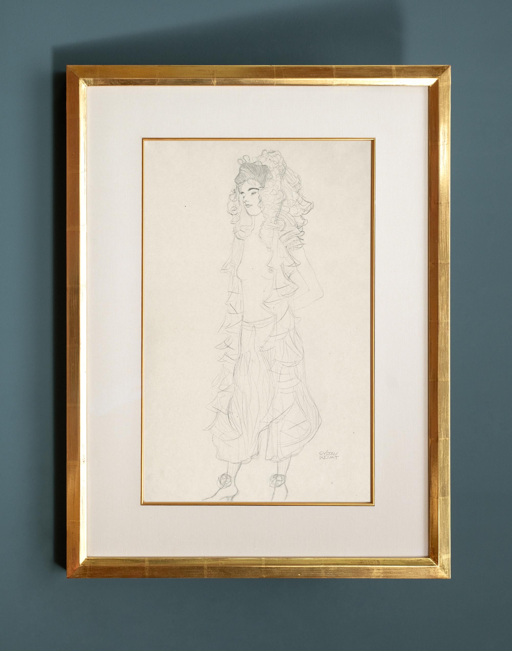 Gustav Klimt „Stückendes Mädchen mit Spitzen-Kopfschmuck“ collotype - Funfundzwanzig Foliotyp im Angebot 1