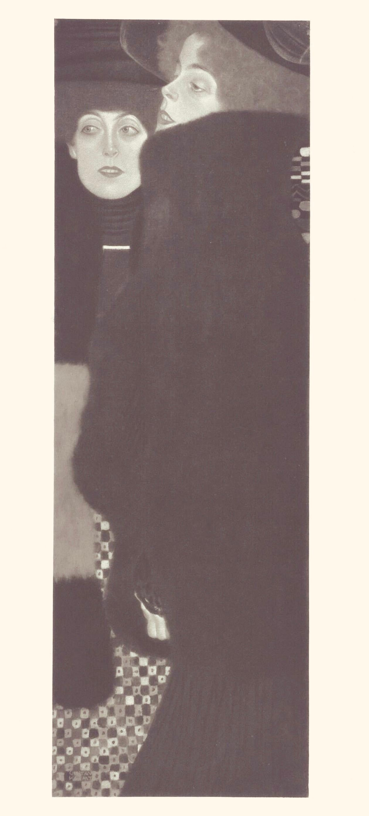 This exquisite heliogravure and collotype after Gustav Klimt (1862–1918), titled Die Schwestern (The Sisters), from the folio Das Werk von Gustav Klimt (The Work of Gustav Klimt), originates from the 1918 edition published by Kunstverlag Hugo Heller