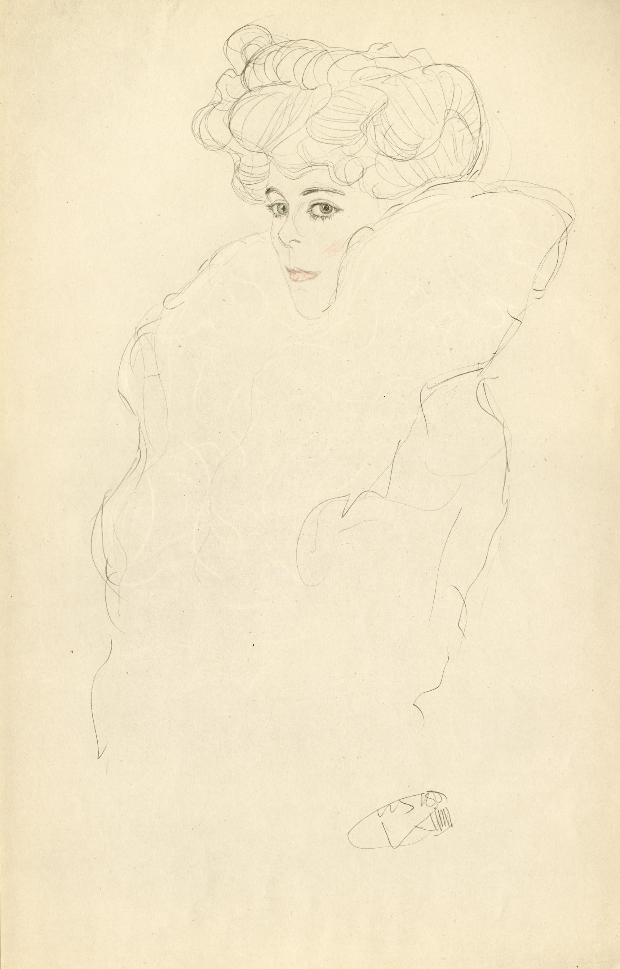 Gustav Klimt "Mujer con boa" colotipia de Funfundzwanzig Handzeichnungen