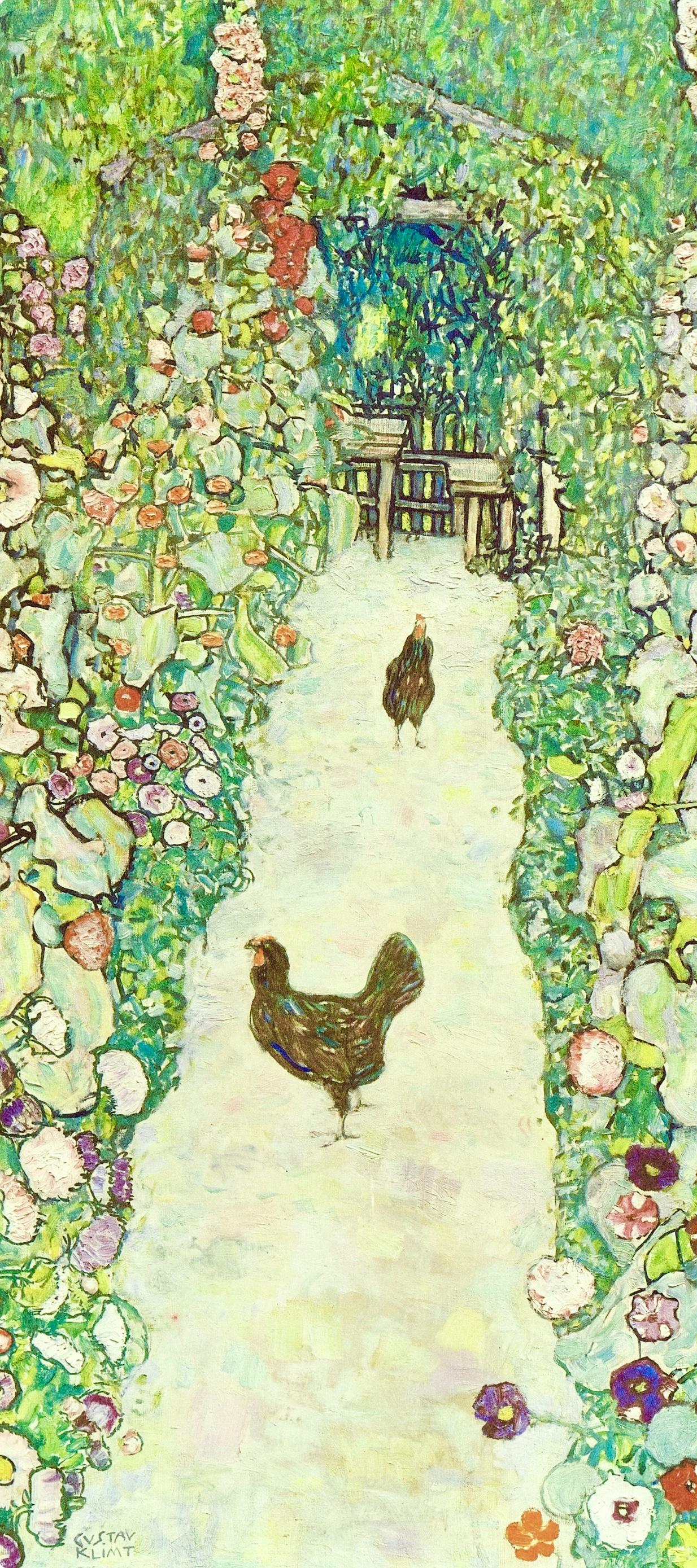 Klimt, Bauerngarten mit Hühnern, Gustav Klimt, Eine Nachlese (after) Gustav Klimt in vendita 1