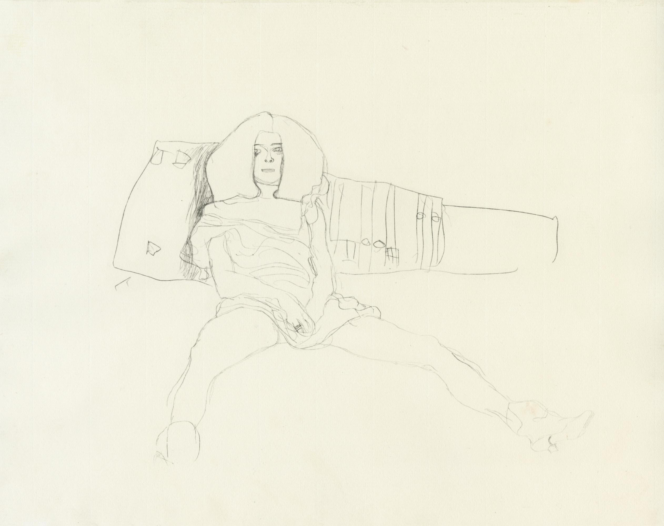 Planche n°2 du portfolio "Dialogues des courtisanes" de Gustav Klimt de 1907, composé de 15 collotypes sur papier japon crème. Les dessins de ce folio seraient des études pour les célèbres tableaux de Klimt, les Serpents d'eau. 

Cette estampe