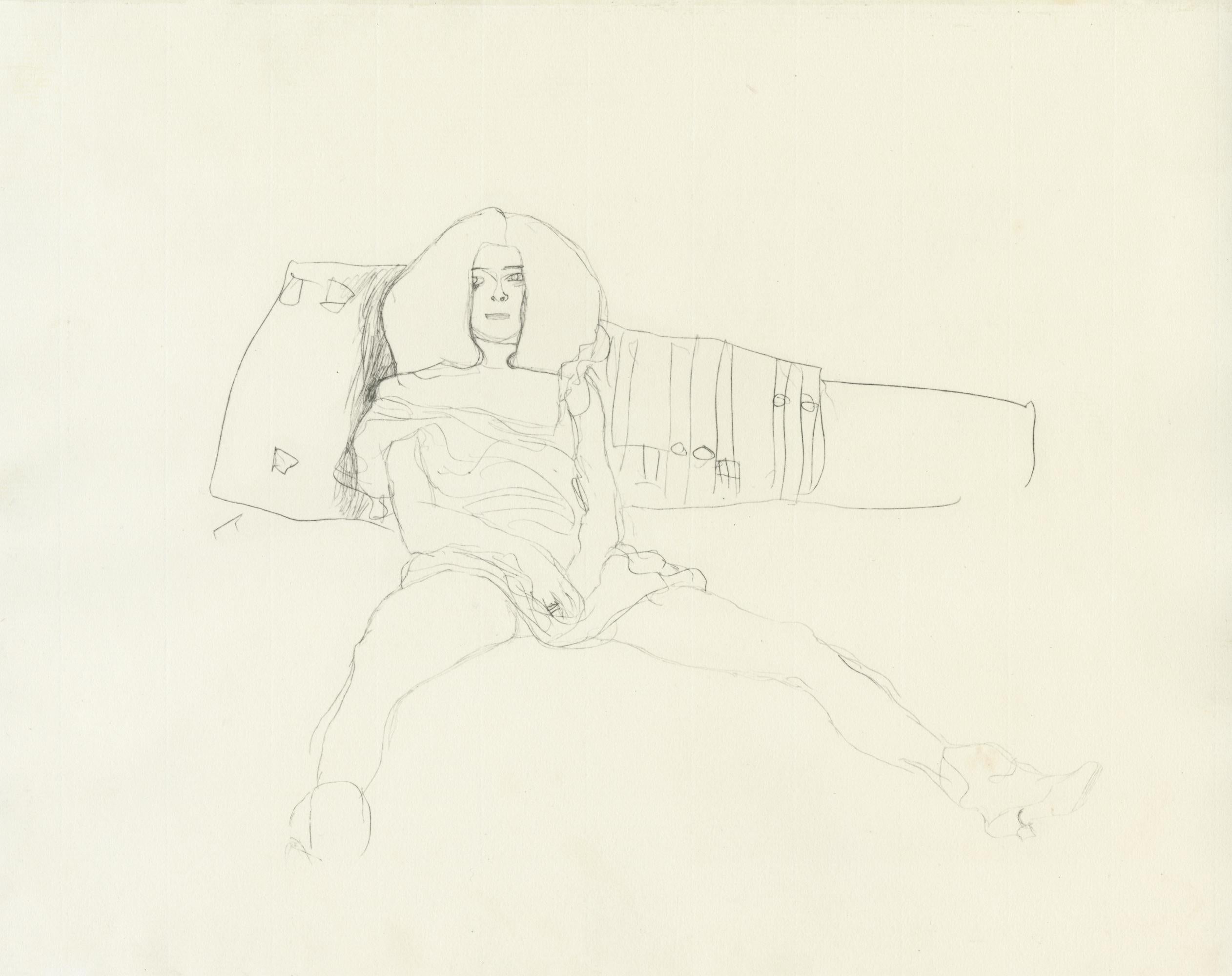 Lastra n. 2 della cartella "Dialoghi delle cortigiane" di Gustav Klimt del 1907, composta da 15 collotipi su carta japon crema. Si dice che i disegni contenuti in questo fascicolo siano studi per i famosi dipinti di Klimt "Serpenti d'acqua".