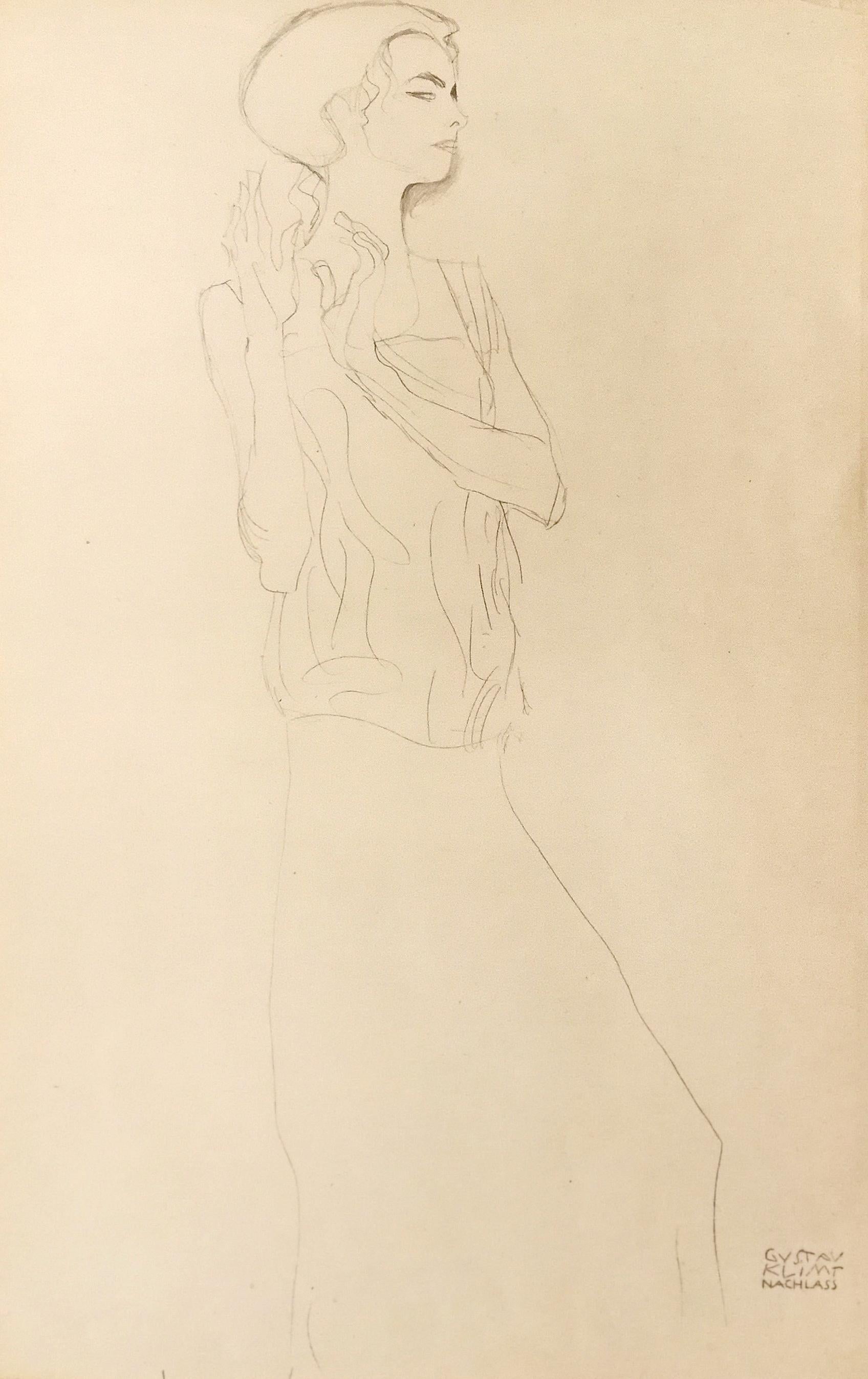 (after) Gustav Klimt Figurative Print – Skizze für einen Fries  - Original Collotype-Druck - 1919