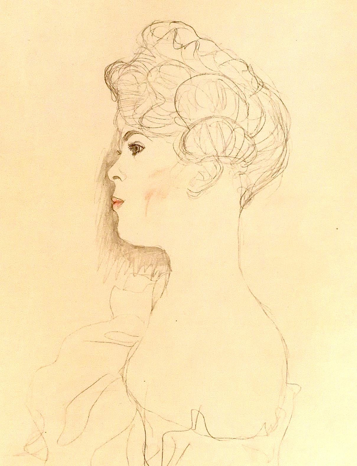 Ritratto abbozzato - 1910 - Stampa originale al collotype di Gustav Klimt - Print di (after) Gustav Klimt