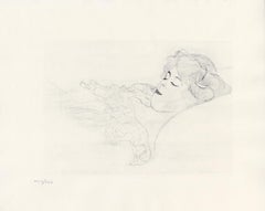 Antique "Sleeping Woman" by Gustav Klimt - Original Print from Courtesans Folio