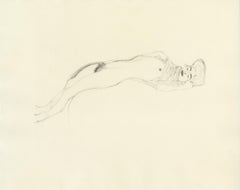 Antique "Smiling Woman Reclined" by Gustav Klimt - Original Print from Courtesans Folio