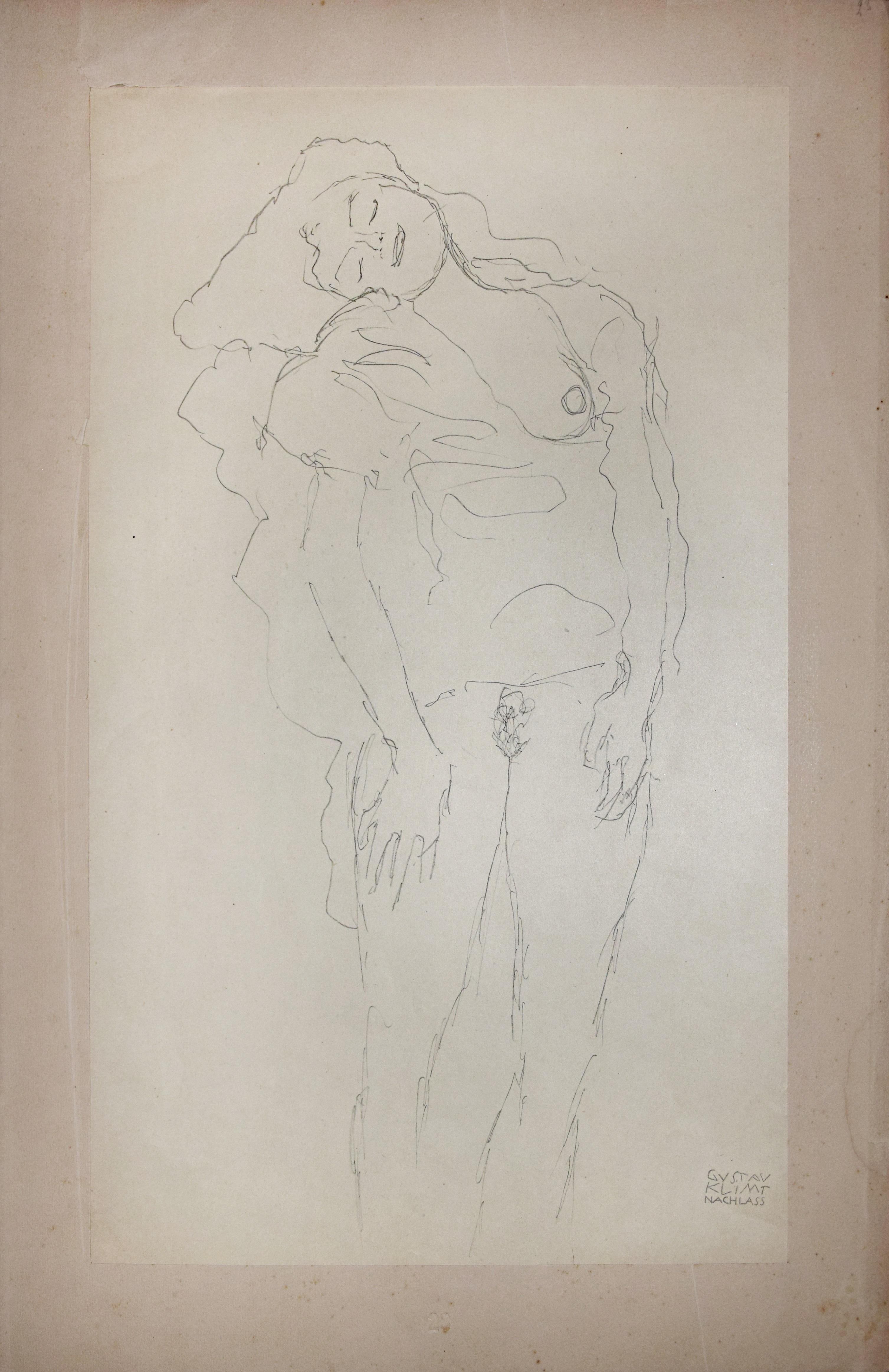(after) Gustav Klimt Nude Print - Standing Female Nude - 1910s 