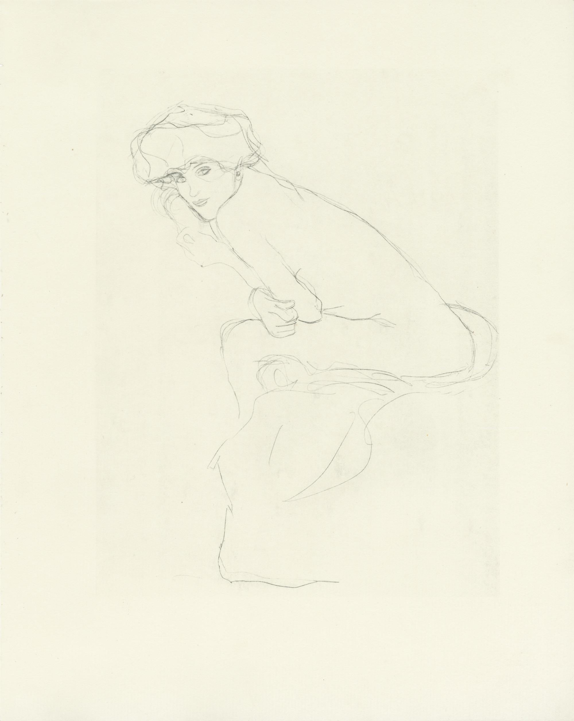 Piastra n. 3 della cartella "Dialoghi delle cortigiane" di Gustav Klimt del 1907, composta da 15 collotipi su carta japon crema. Si dice che i disegni contenuti in questo fascicolo siano studi per i famosi dipinti di Klimt "Serpenti d'acqua".