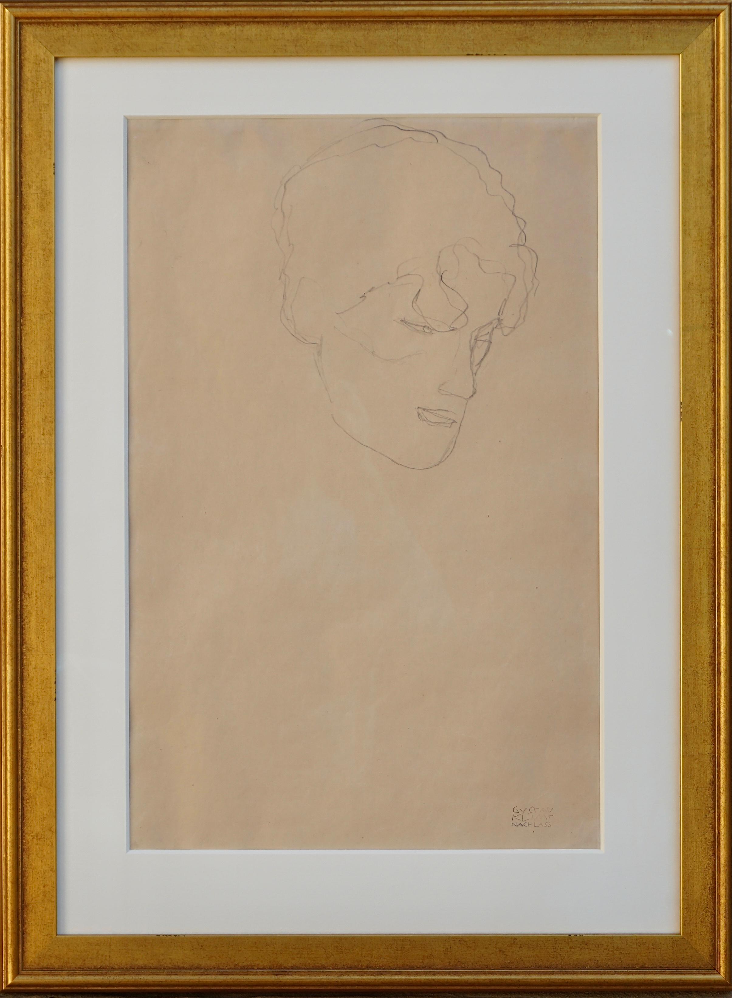 Gustav Klimt (Austrian, 1862-1918)
Frauenkopf nach rechts, 1916
Pencil on paper
Dimensions: 22.5 x 14.75 Inches (57.2 x 37.5 cm) (sheet)
Stamped lower right: GUSTAV / KLIMT / NACHLASS
A rare opportunity to own a Gustav Klimt