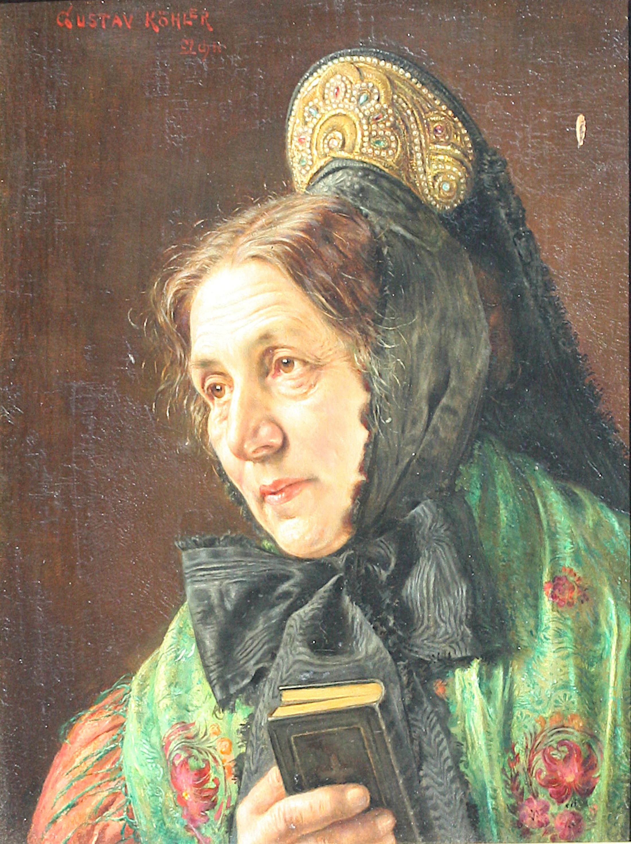 Canvas Gustav Kohler Oil on Board Portrait of a Lady  For Sale