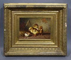 Antique Baby Chick "Just Hatched", Original Farm/Barnyard Signed Oil Painting