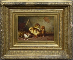 Antique Baby Chick "Just Hatched", Original Farm/Barnyard Signed Oil Painting 