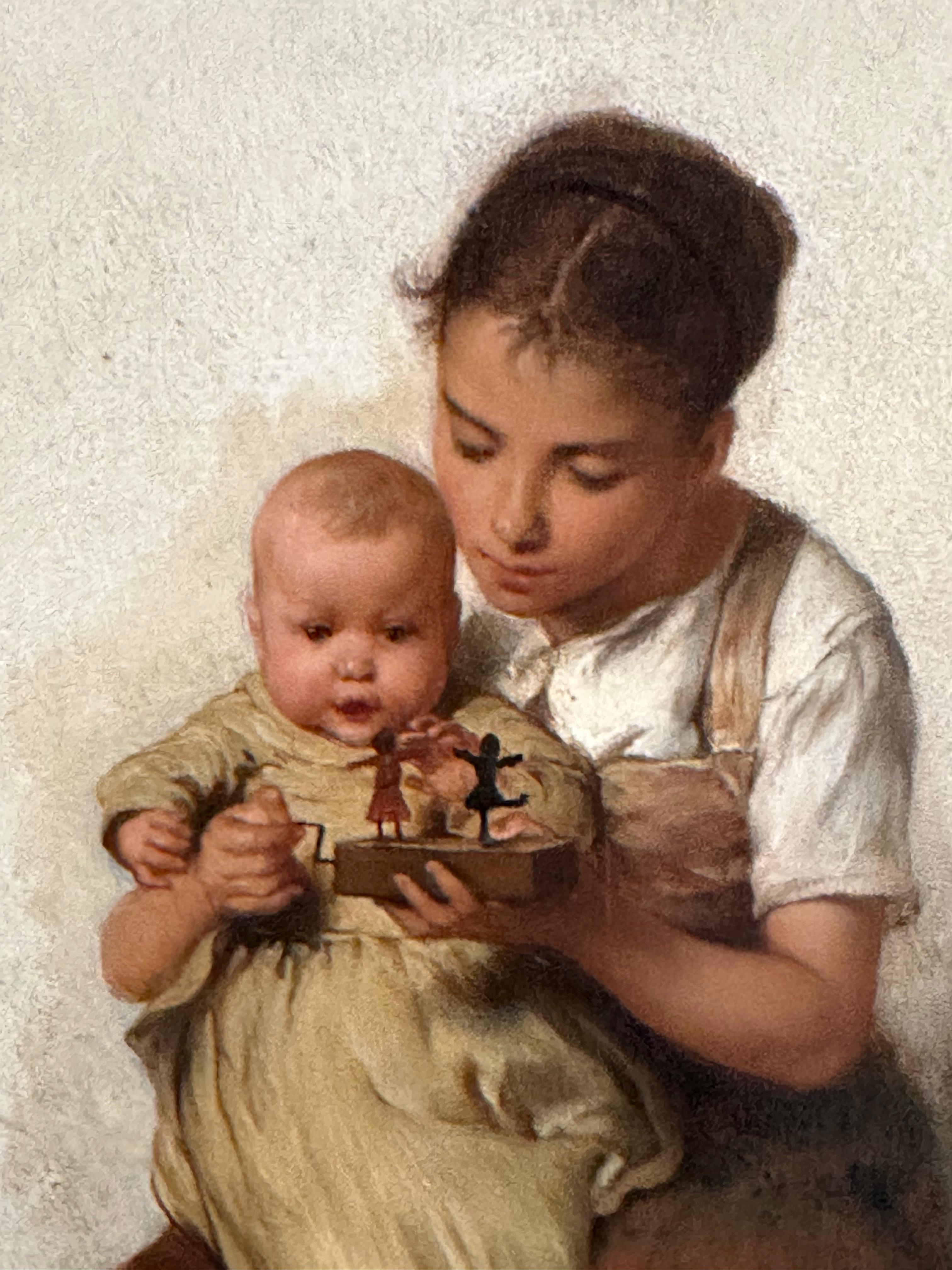Scena di interni con una giovane madre e un bambino in vendita 4