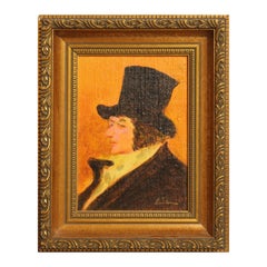 Vintage "Man with Top Hat" Abstract Warm-Toned Portrait Painting of Francisco Goya