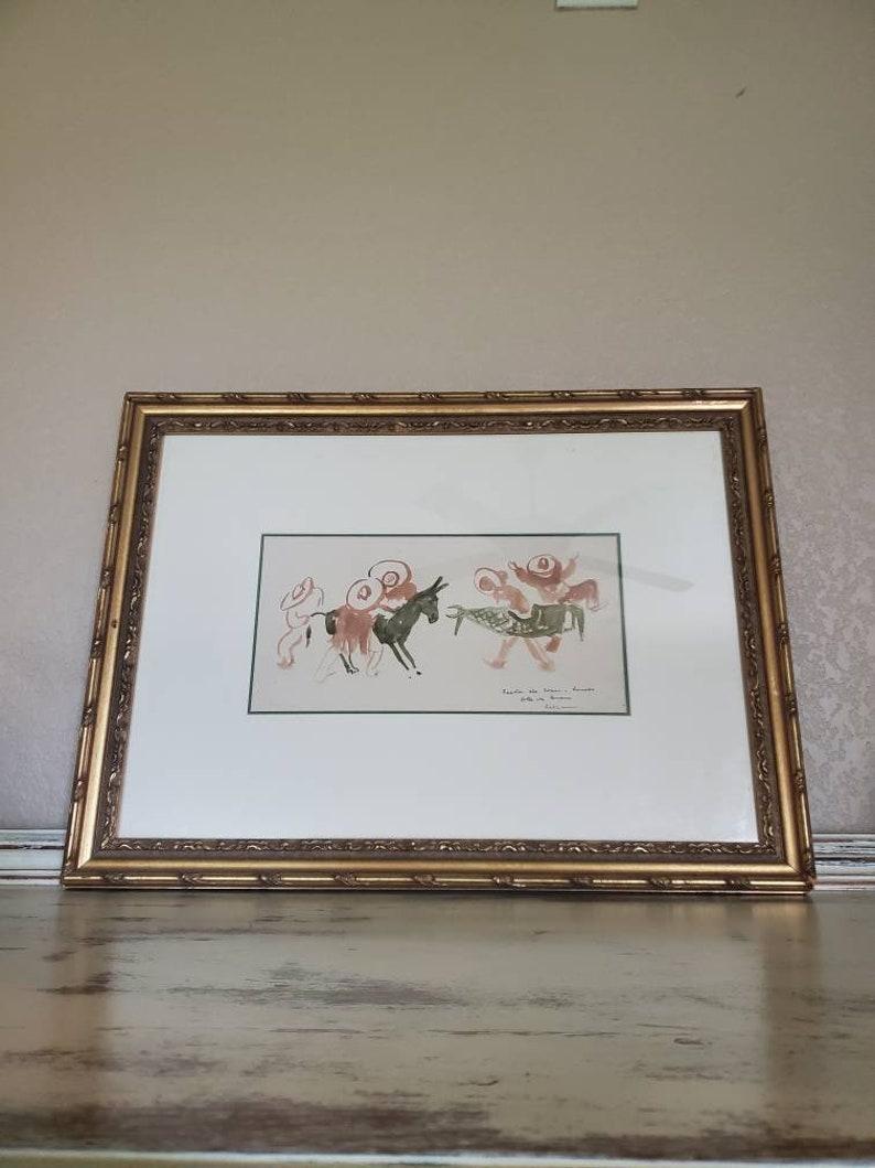 A phenomenal framed watercolor painting on paper, 