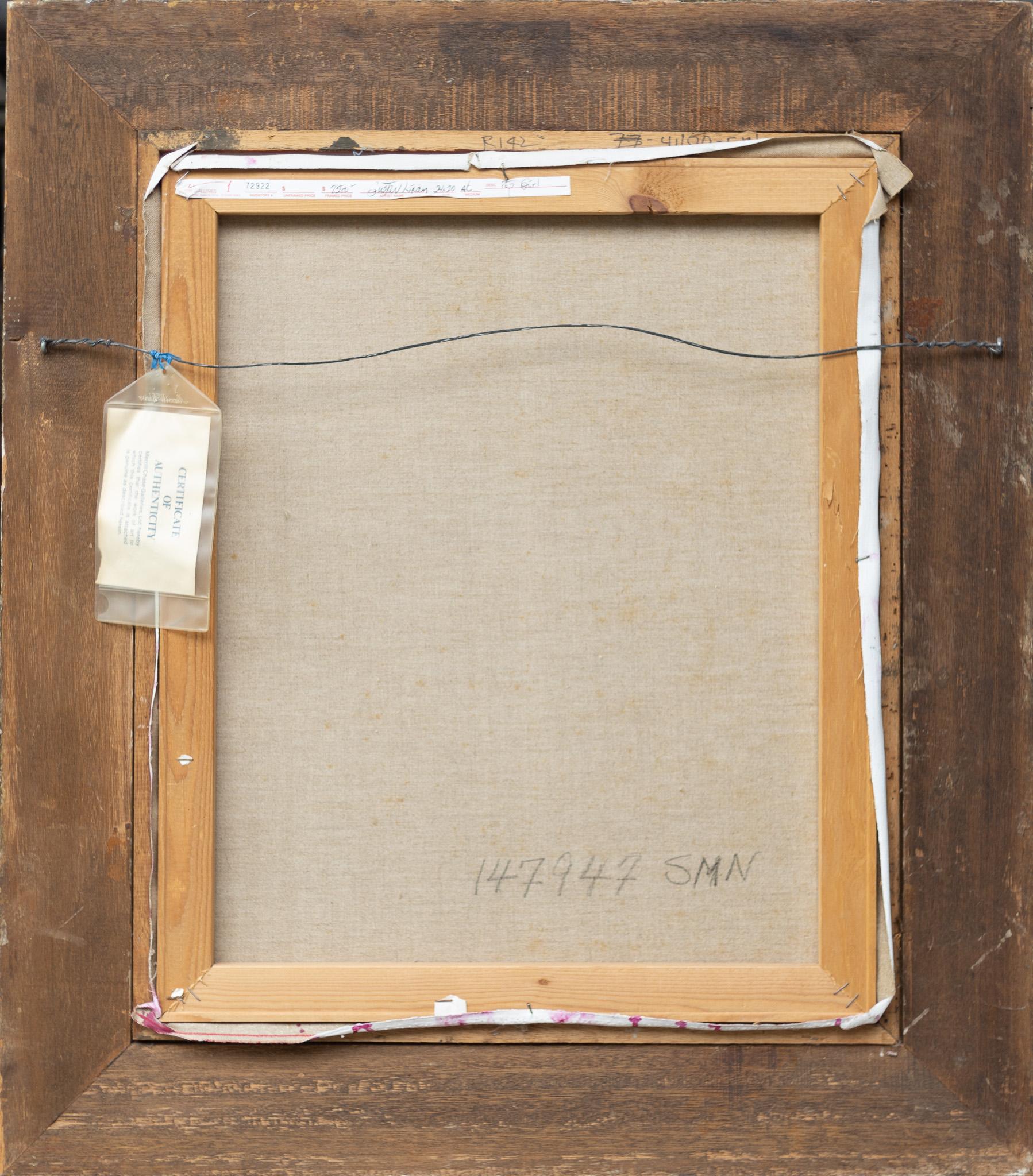 GUSTAV LIKAN      (1912 – 1998)

Title: 			Pop Girl
Medium: 		        Acrylic on canvas
Measurements: 	Framed, 33 x 29 / Unframed, 24 x 20 
Signature: 		Signed LR
Framing: 		        Framed 
Provenance:           Purchased from Merrill Chase Gallery,