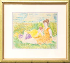 Lounging Couple Pastel Figurative Scene