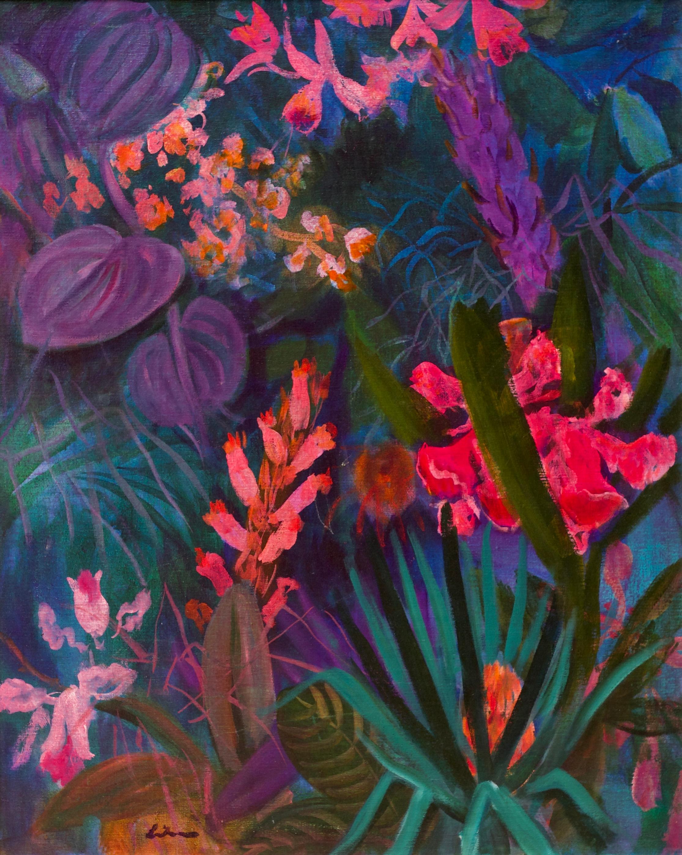 Gustav Likan Figurative Painting - Orchids in the Jungle