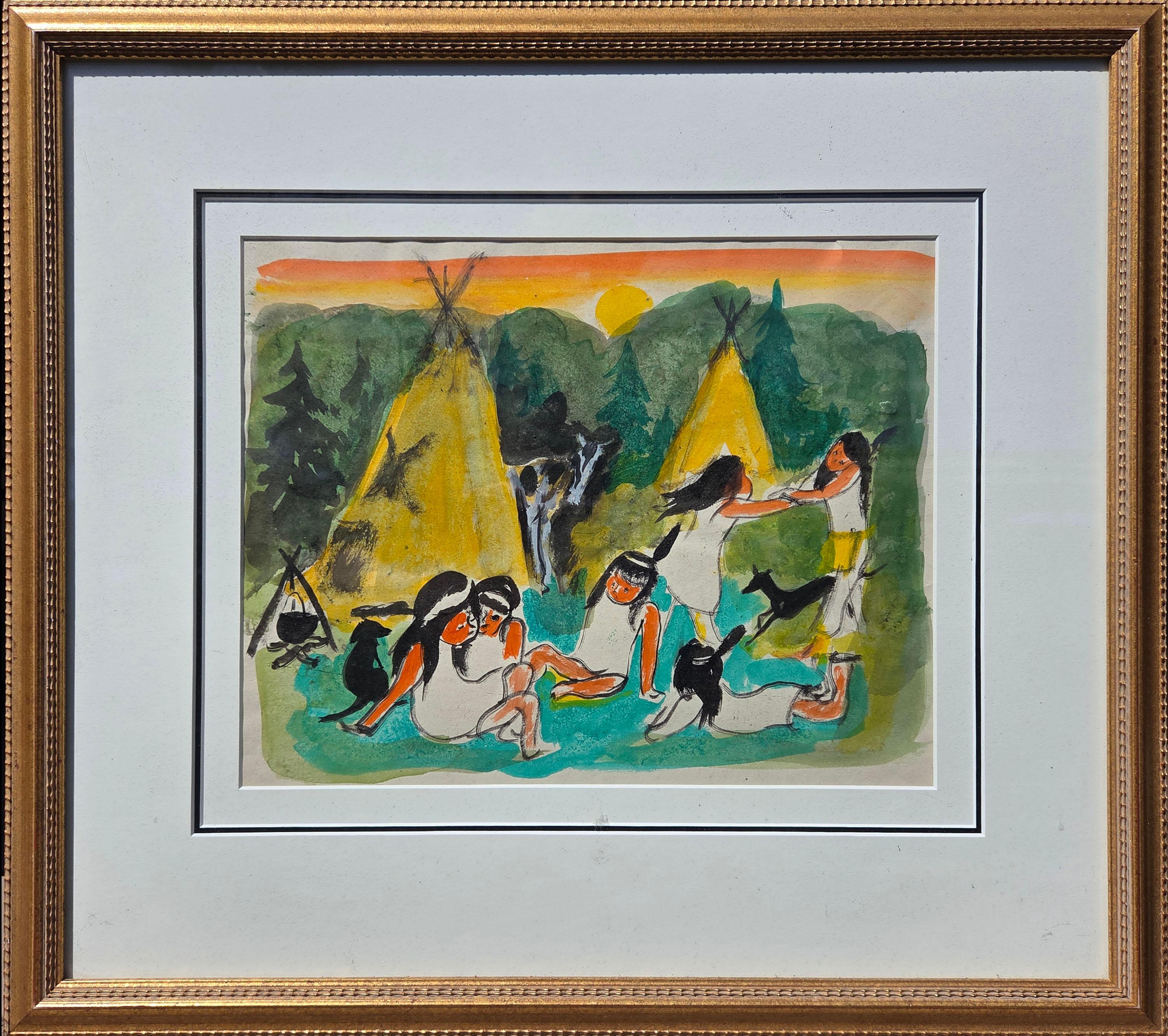 Bambini di pianura che giocano - Painting di Gustav Likan
