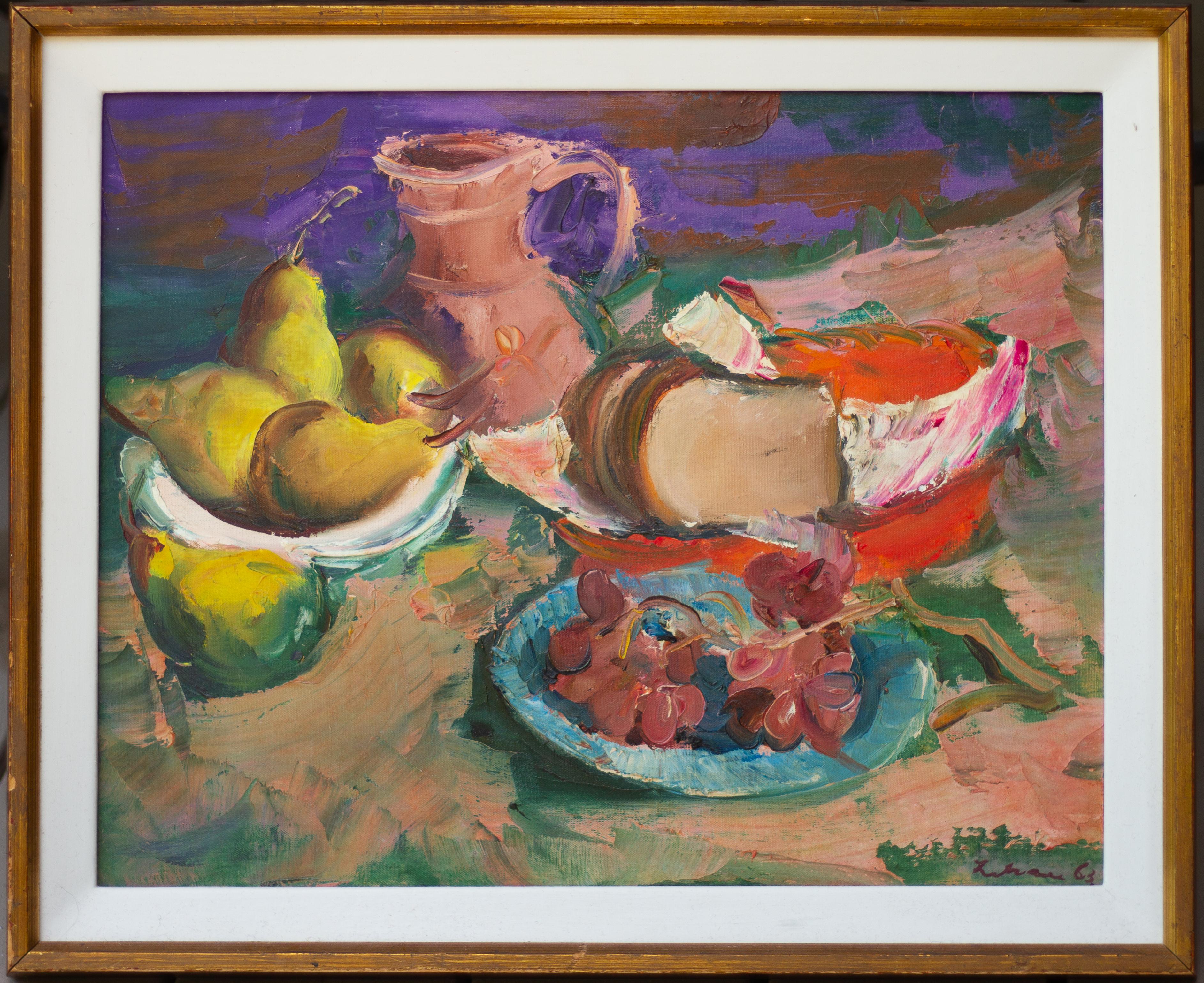 Nature morte avec fruits - Painting de Gustav Likan