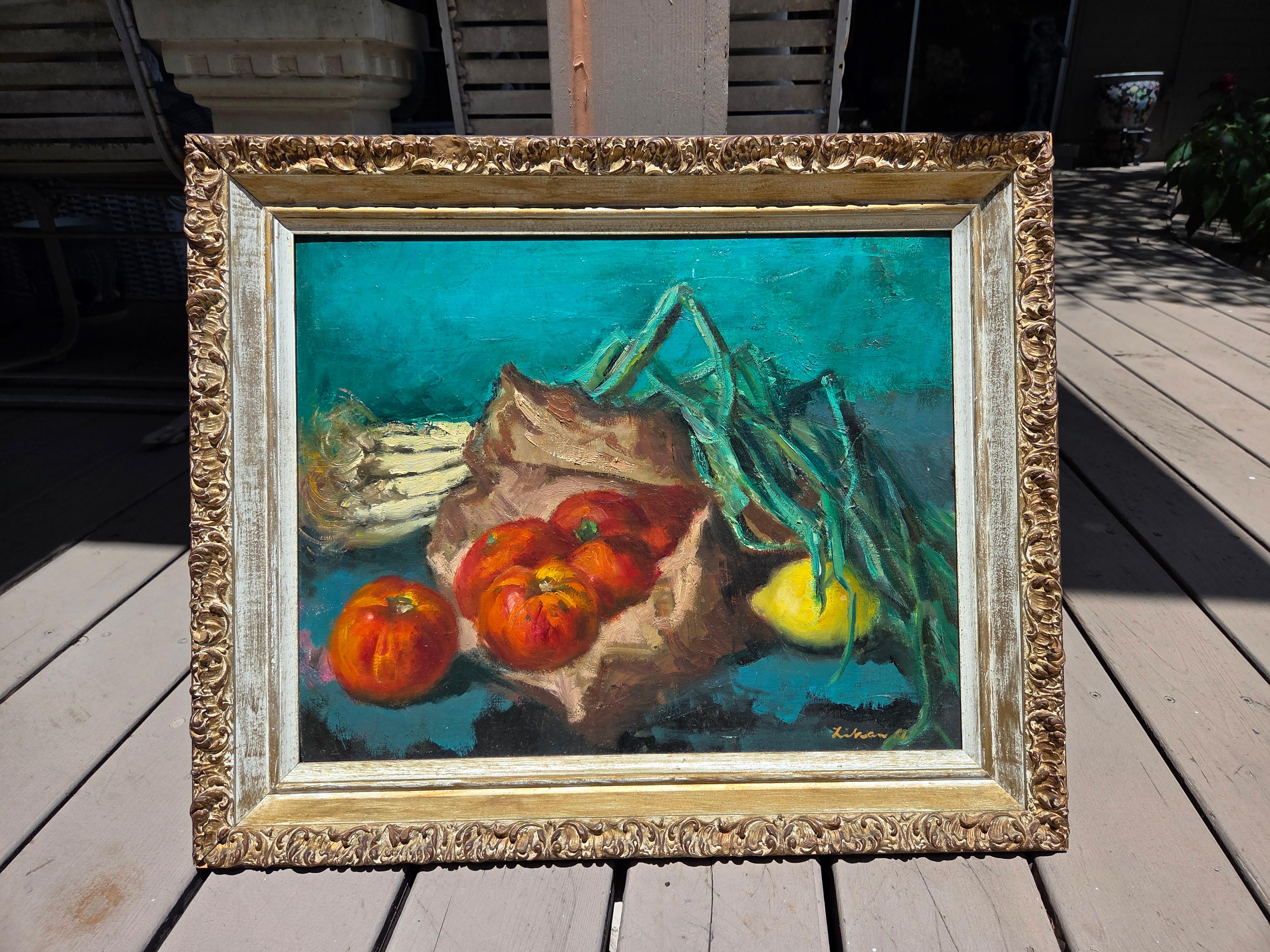 Still Life with Tomatoes and Onions - American Modern Painting by Gustav Likan