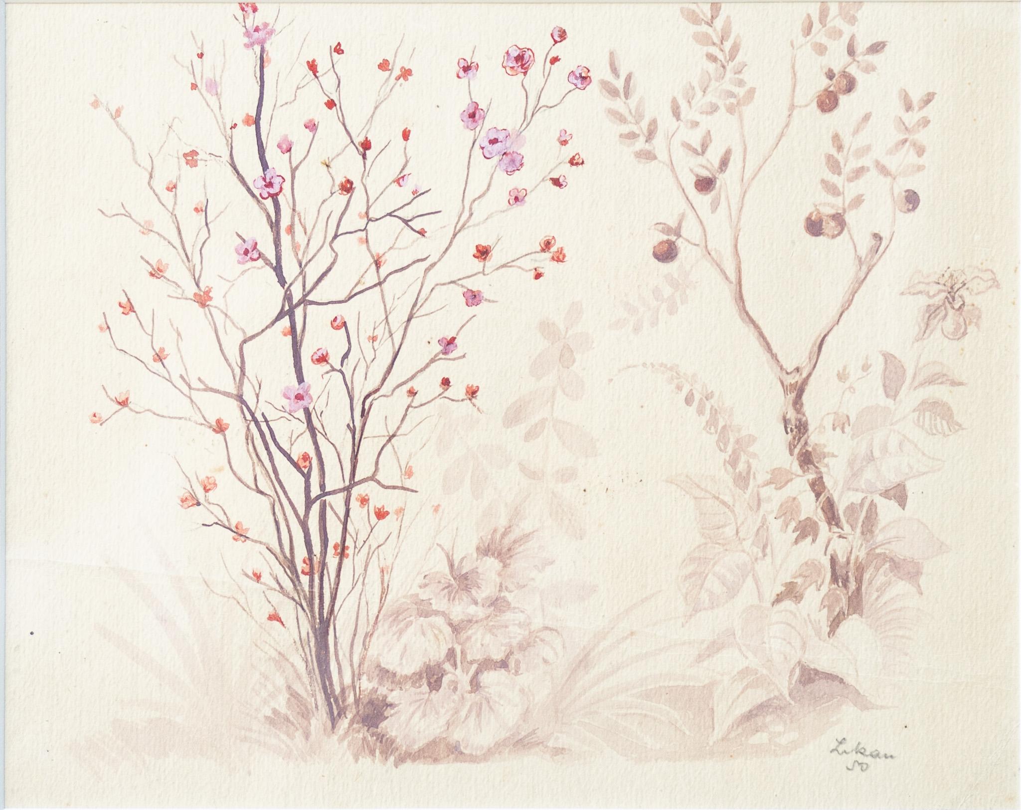 « arbres avec fleurs et fruits », croquis mural d'Eva Peron