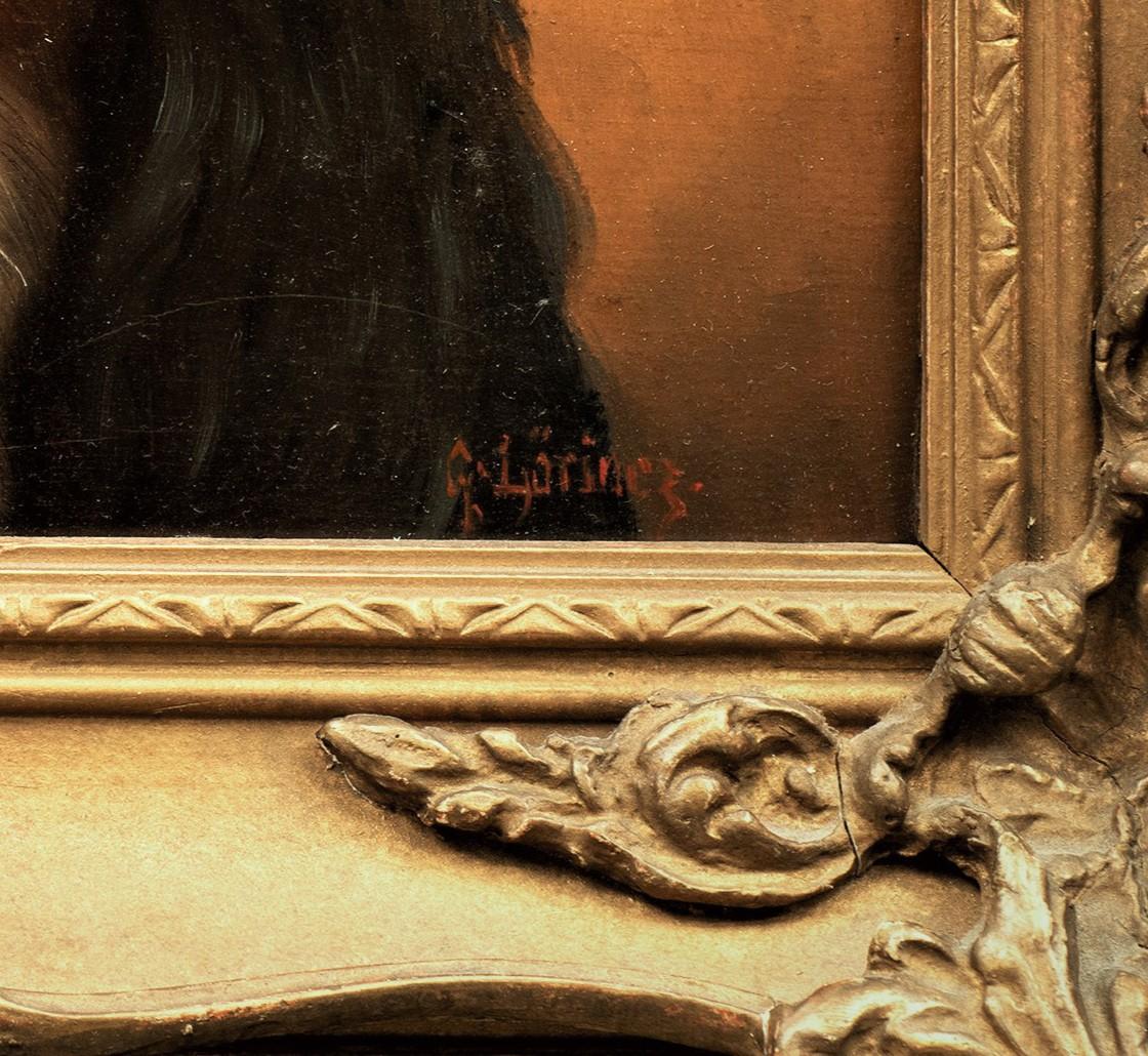 Peinture ancienne de chien ; Cavalier King Charles Gustav Lorincz (Autrichien, 1855-1931) en vente 3