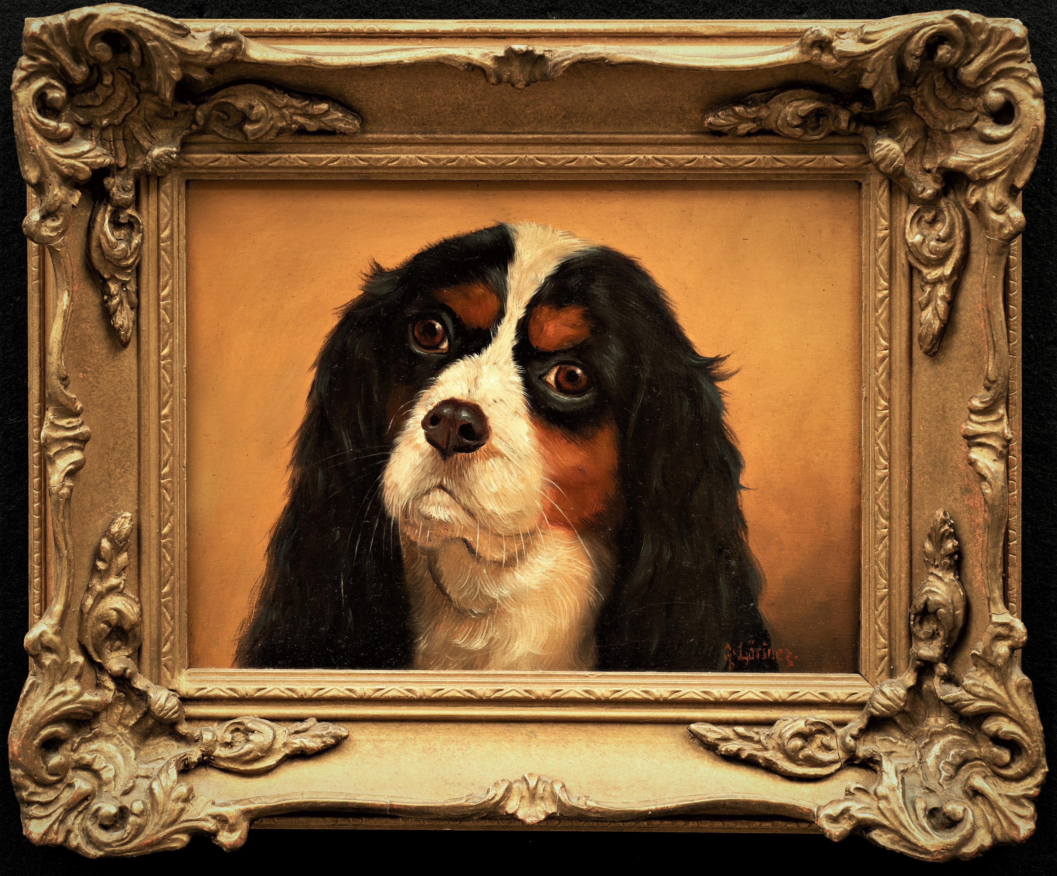 Peinture ancienne de chien ; Cavalier King Charles Gustav Lorincz (Autrichien, 1855-1931)