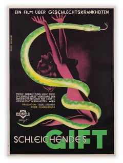 Retro Schleichendes Gift (Creeping Poison) by Gustav Mezey, Snake film poster, 1946