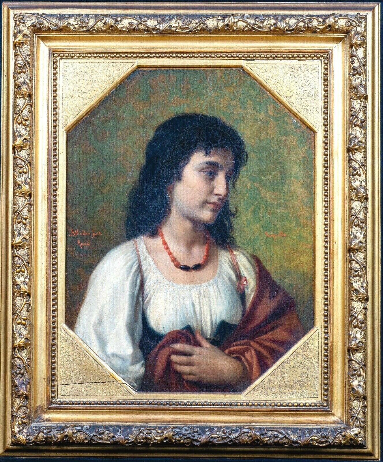 Gustav MULLER Portrait Painting - Portrait Of A Neapolitan Girl, "Pasquetta", 19th Century