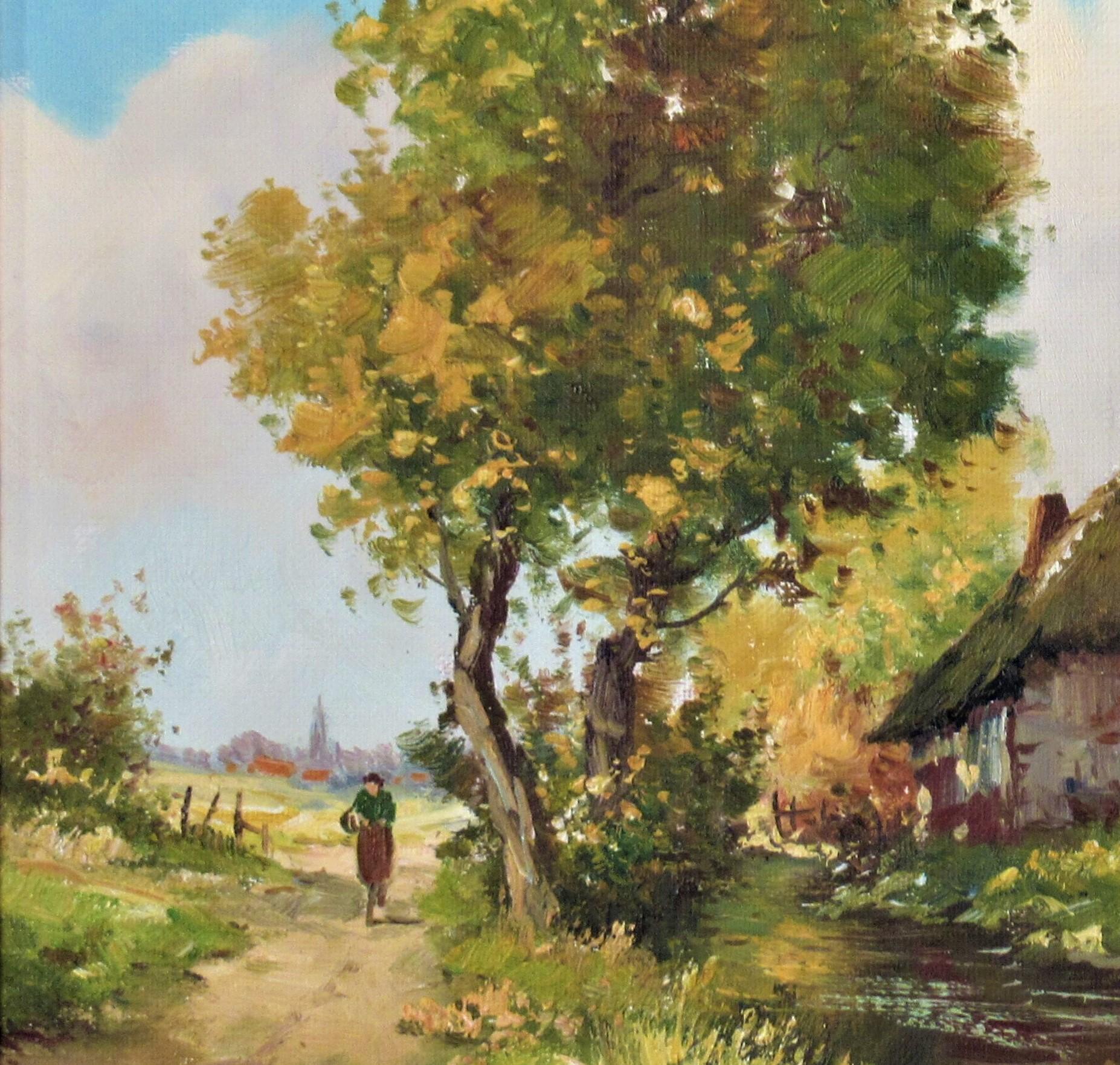 Paysage belge - Impressionnisme Painting par Gustav Pynaert