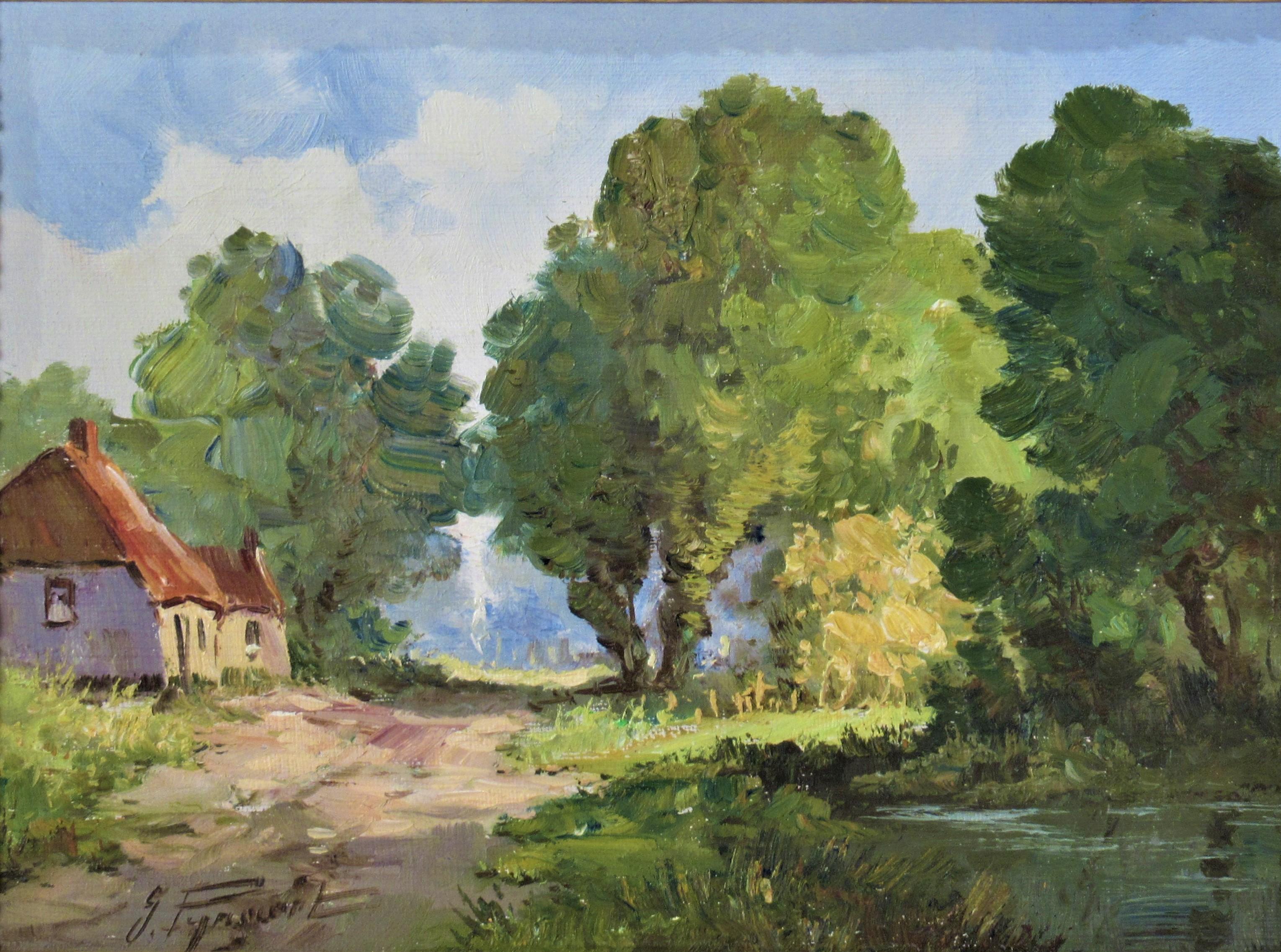 Belgian Landscape II - Painting by Gustav Pynaert