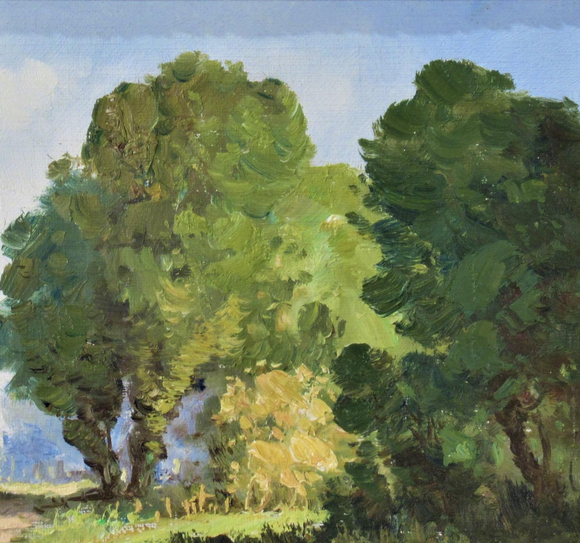 Belgian Landscape II - Brown Landscape Painting by Gustav Pynaert
