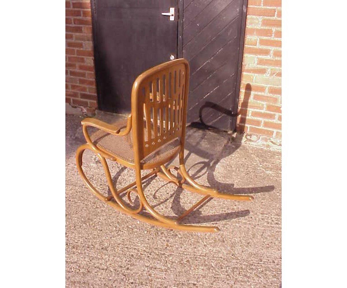 European Gustav Siegel Attributed, Made by Thonet, a Bentwood & Cane Rocking Chair For Sale