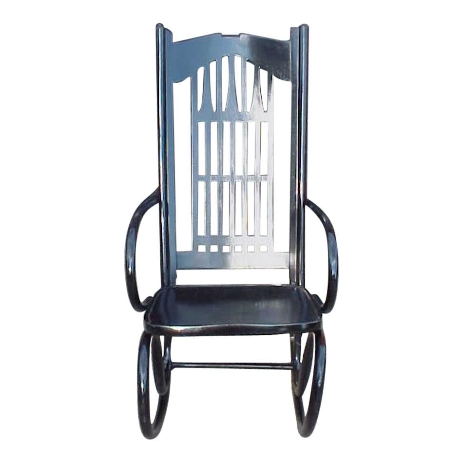 Gustav Siegel, by J & J Kohn, Tall Stylish Secessionist Bentwood Rocking Chair For Sale