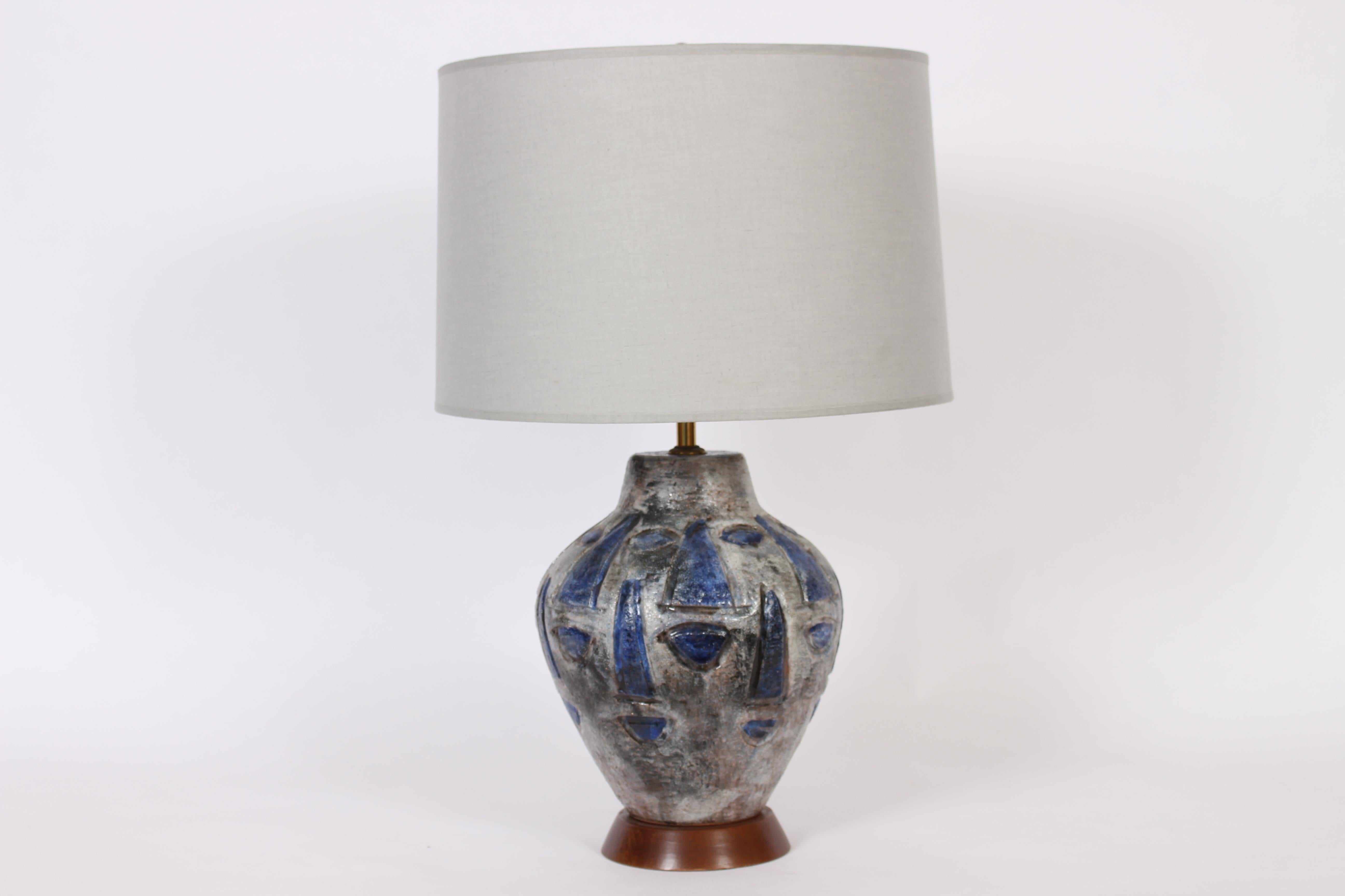 Gustav Sporri Blue Swiss Art Pottery Lamp 5