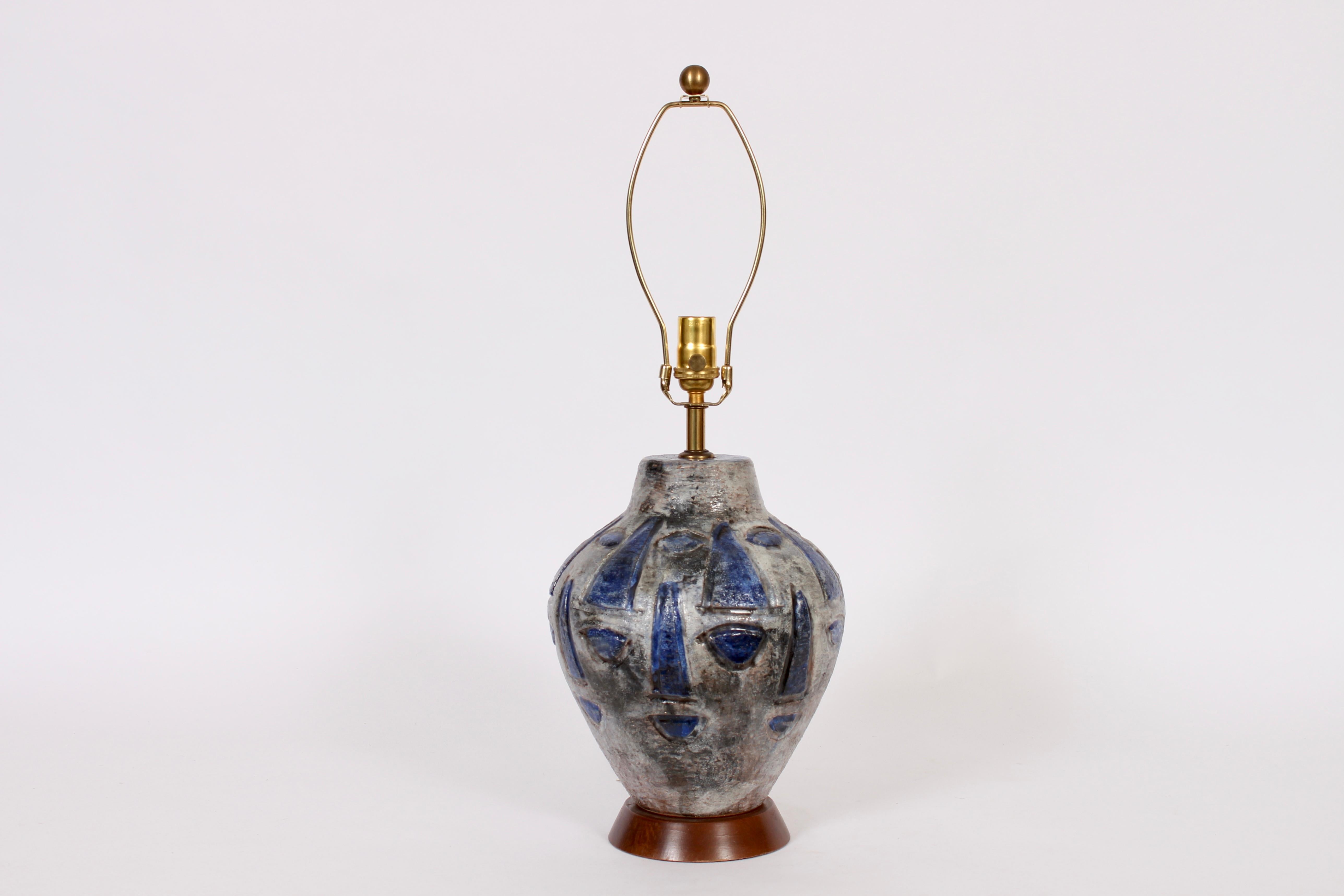 Scandinavian Modern Gustav Sporri Blue Swiss Art Pottery Lamp