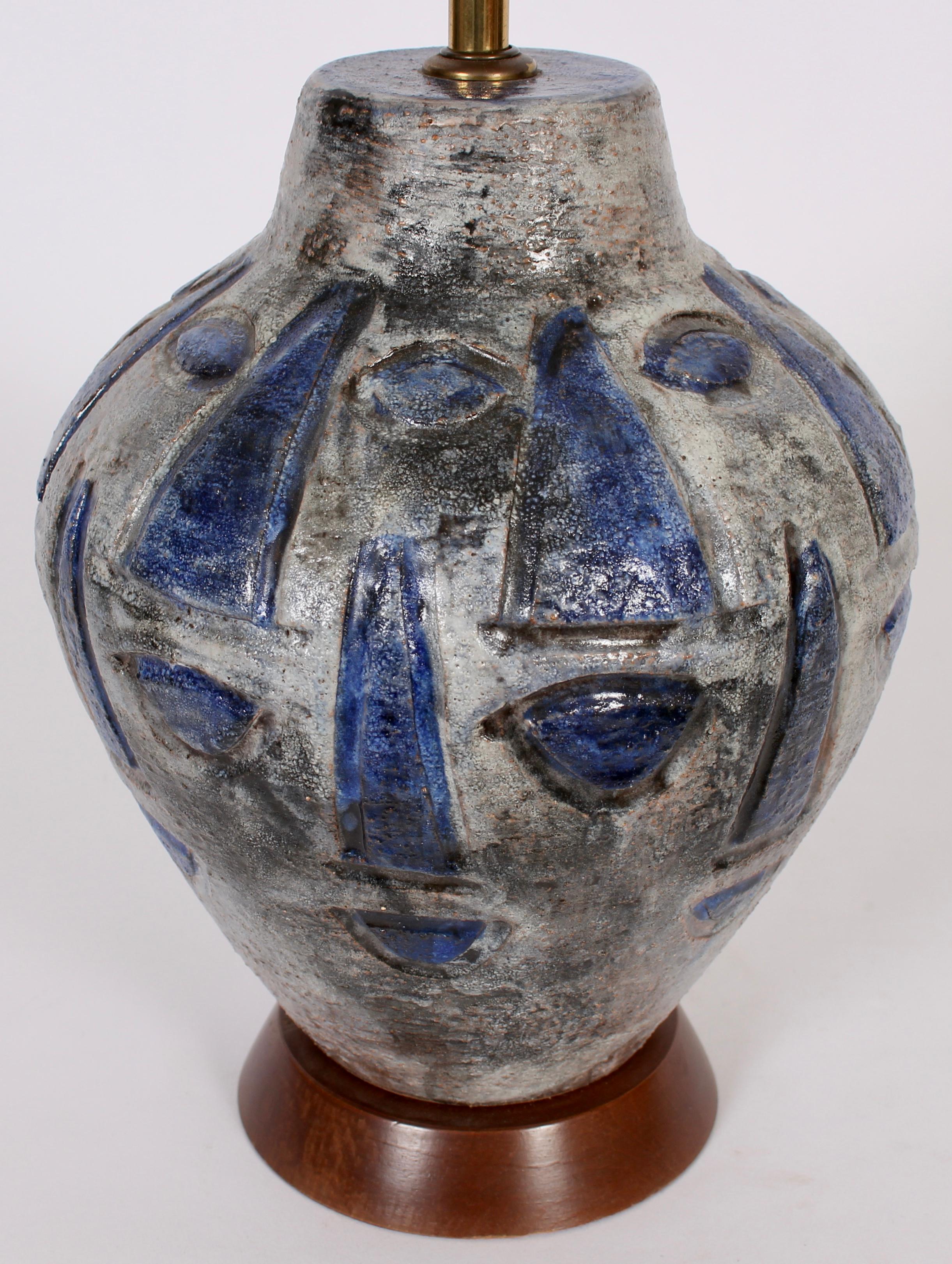 20th Century Gustav Sporri Blue Swiss Art Pottery Lamp