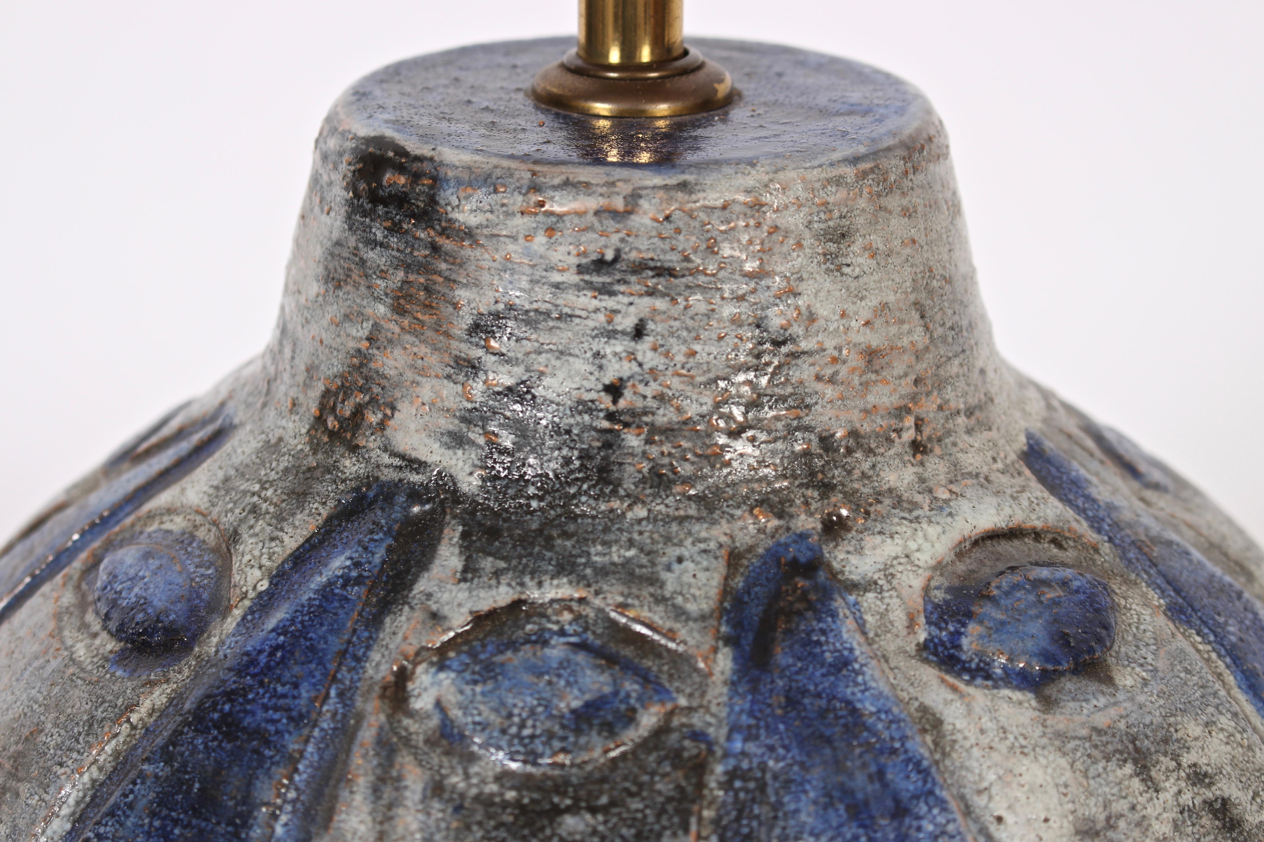 Ceramic Gustav Sporri Blue Swiss Art Pottery Lamp