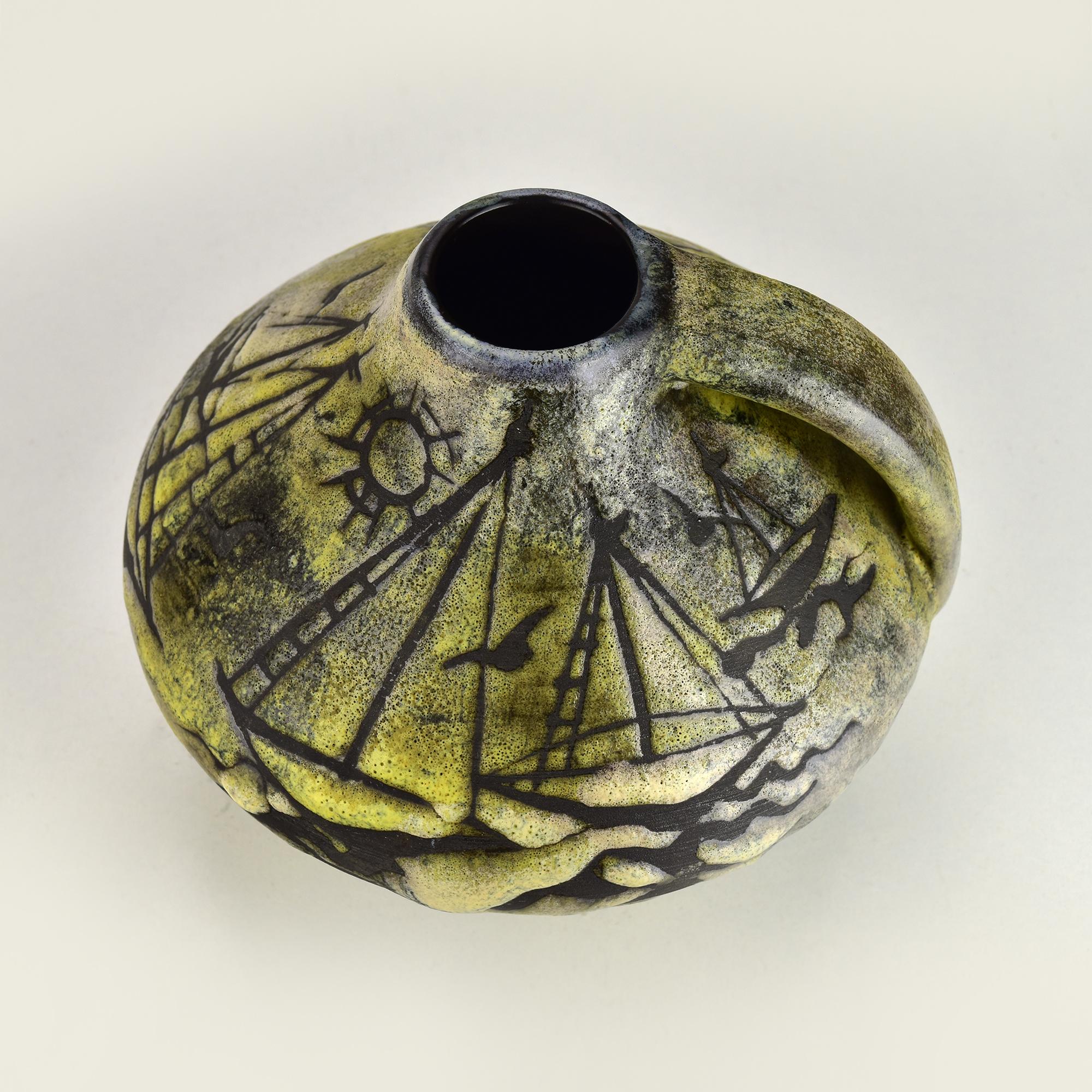 Vaso in Studio Pottery Gustav Spörri con barche a vela, Ziegler Schaffhausen In condizioni buone in vendita a Bad Säckingen, DE