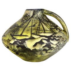 Gustav Spörri Studio Pottery Vase with Sailing Boats, Ziegler Schaffhausen